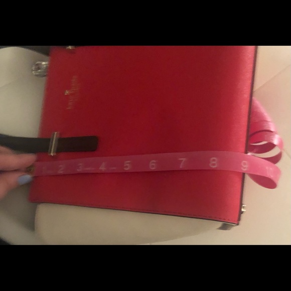 Kate Spade small red,cream,black satchel w/strap - Picture 6 of 8